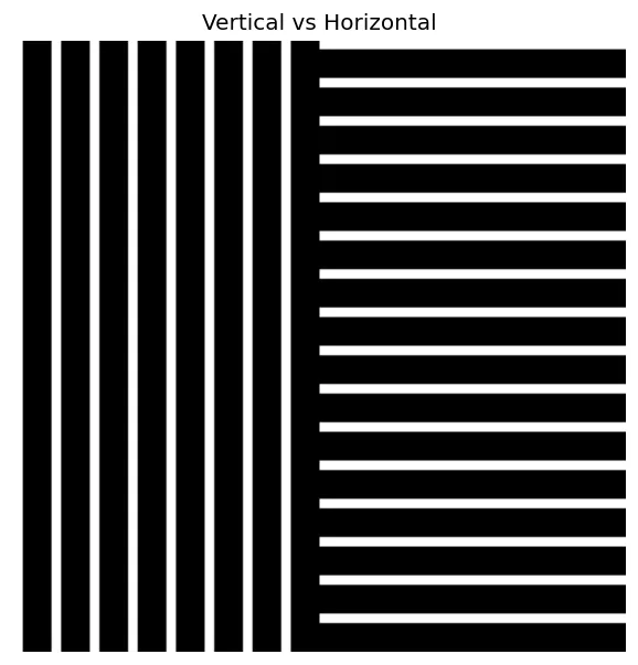 左半分が縦縞、右半分が横縞になっているテスト用の人工画像